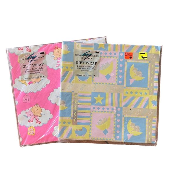 The Gift Wrap Company of America New Baby Wrapping Paper Bundle of 2 Vintage - Picture 1 of 4